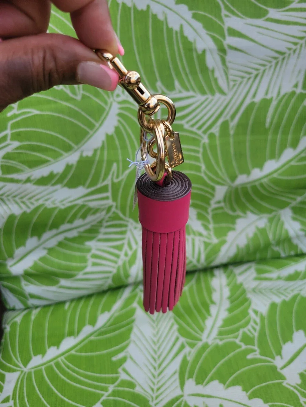 NWT Coach Pink Leather Tassel Keychain/Bag Charm with Gold Hardware